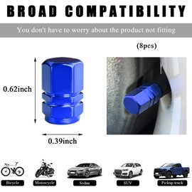 Wevdn 8 PCS Car Tire Valve Caps, Anti-Corrosion Aluminum Alloy Valve Stem Dust Caps with Rubber Seal, Leak-Proof Tire Valve Cover for SUV Truck Motorcycle Bike, Car Accessories (Blue)