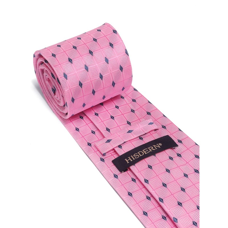 HISDERN Men's Pink Plaid Ties for Wedding Party Woven Necktie