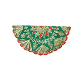 Round Velvet Pooja Cloth Mat Aasan Decorative Cloth with Sequence Work for Indian Traditional Festival Decorations Multipurpose Pooja Item and Article for Puja Home Decor (Size: - 14 inches x 14