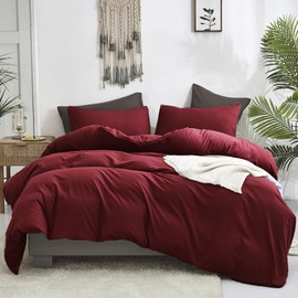 Luxlovery Dark Red Comforter Set King Women Burgundy Bedding Comforter Set Wine Red Marroon Blanket Quilts Modern Soft Breathable Solid Claret Crimson Bedding Set