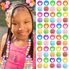 60PCS Coloful Hair Beads Heart Bead Dreadlock Jewelry Multi Colors Pony Bead Gingham Braids Beads Cute Hair Accessories for Girls