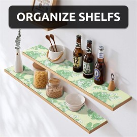 FIFTY FEET 12X120 Inch Shelf Liner for Kitchen Cabinets, PVC Drawer Liner for Dresser Non-Slip Bathroom, Non-Adhesive Cabinet Liner Washable (Green Flower)(1 Roll)