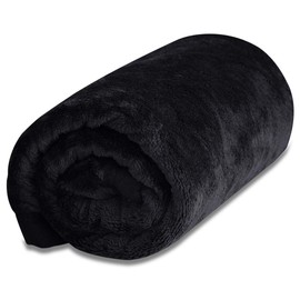 ottostyle.jp Flannel Microfiber Throw, Large Size, Black, 39.4 x 55.1 inches (100 x 140 cm), Fluffy, Soft Blanket