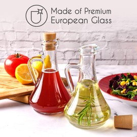 Crystalia Olive Oil and Vinegar Dispenser Set, Handmade Oil and Vinegar Cruet Set of 2 with Cork Stopper, Small Oil Decanter Set, Oil Drizzler Set Spill-Proof 2 Pcs