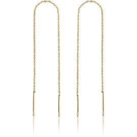 Benevolence La - Pendientes Enhebrados Con Cadena Dorada: Pendientes De Oro Para Mujer, Pendientes Colgantes De Hilo Colgantes Roscados En Oro De 14 Quilates