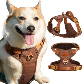 Paipeper Dog Harness, Small Dog Harness, Medium Size Dog Harness, Large Dog Harness, Dog Harness, Dog Wear, Anti-Pull, Night Reflection, Training Use, Adjustable, Easy to Wear, Stylish, Walking (Brown