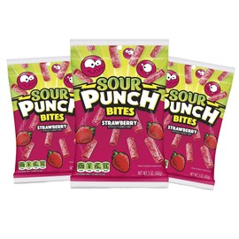 Sour Punch Strawberry Bites, Soft and Chewy Candy Easter Basket Stuffer, 5 Ounces, Pack of 3