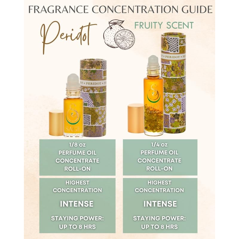 Peridot Perfume Oil Roll-On by Sage- 1/8 oz, Vegan &