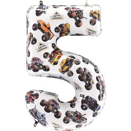 Toyland® 26" (66cm) Monster Jam™ Number 5 Foil Balloon - Large Monster Truck Birthday Balloon - Party Decoration, Air or Helium, Self Sealing