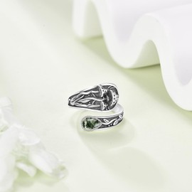 DAYLINLOVE Pilz Löffel Ringe 925 Sterling Silber Moos Agat Pilz Daumen Ring Vintage Schmuck Geschenke für Frauen Männer