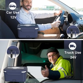 Akhia Heated Lunch Box Food Warmer, 100W Fast Electric Lunch Box, 1.8L Portable Heating Lunchbox, 12/24/110/220V lonchera eléctrica portátil Ideal for Men Car Truck Work Christmas White Elephant Gifts