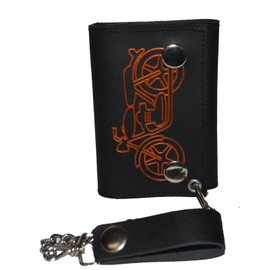 Leatherboss Genuine Leather Trifold Motorcycle Biker Chain Wallet Credit Card Cash with ID Holder, Black