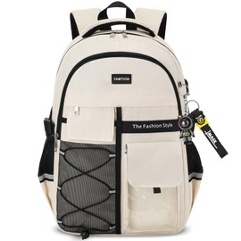 Backpack for Men and Women, Travel Laptop Backpack with Large Capacity and USB Charging Port for Work, School Book Bag for Teen Girls Boys High School College Students, Beige