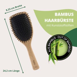 PARSA BEAUTY Professional Paddle Hair Brush Large - Hair Brush Made of FSC® Certified Bamboo with Plastic Pins - Hair Brush without Pull for Naturally Beautiful Hair Styling - Hair Brushes