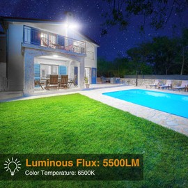 Onforu 2 Pack 55W Flood Lights Outdoor, 5500LM LED Flood Light Outdoor with 3 Adjustable Heads, IP65 Waterproof Switch Controlled Outdoor Flood Light Fixture, 6500K Security Light for Eave Garden Yard