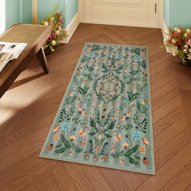 Lahome 2x4 Green Kitchen Runner Rugs Non Skid Washable, Insect Botanical Rug Runners for Hallways Non Slip Bathroom Carpet Runner, Soft Indoor Runners for Entryway Laundry Bedroom(Green,2x4)
