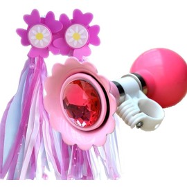 Bike Horn for kids, Children Bicycle Bell with 2 Pack Bike Handle Streamers Bike Accessories for Girls or Boys (Pink)…
