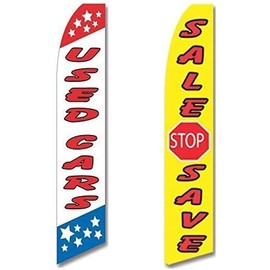 FFN Swooper Flags 2 For 1 Pack Used Cars Sale Stop Save Red Blue White Yellow