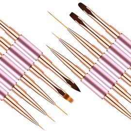 Qzqetet Nail Art Brushes Set - Professional 5pcs Double-Ended Acrylic Nail Art Brushes Liner Detail Thin Brushes For Drawing Design Brushes Gel Builder Brushes 3D Nail Art Tools For Salon At Home DIY Manicure Nail Art Tool Kit (Purple)