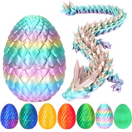 3D Printed Dragon Egg, Easter Mystery Crystal Dragon Egg Fidget Toys Surprise, Mythical Dragon Eggs with Dragon Inside, Easter Basket Stuffers Filled Easter Eggs for Kids (Rainbow Color)