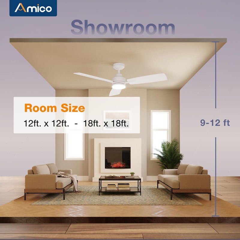 Amico Ceiling Fans with Lights, 52 Inch Ceiling Fan with