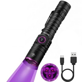 ALONEFIRE SV103 395nm UV Flashlight USB C Rechargeable Black Light Woods Lamp Money Detector for Resin Curing, Pet Urine Detection, Scorpion, Fishing, Minerals, Rocks, Bed Bug, Leaks with Battery
