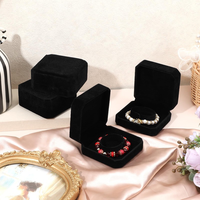 Douaowoc 12 Pcs Velvet Bracelet Box Classic Black Bracelet Gift