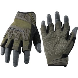 HANDLANDY Fingerless Work Gloves for Men, Half Finger Work Glove, Anti-Slip, Shock Absorption, Breathable, Uwrist TPR Anti-Collision Gloves Army Green XL