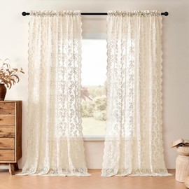 Victorian Floral Sheer Lace Curtains - 45 Inch Length, 2 Panels, Cafe Kitchen Rod Pocket, Light Filtering, Semi Sheer, Paisley Pattern, Short for Small Window Privacy, 52x45