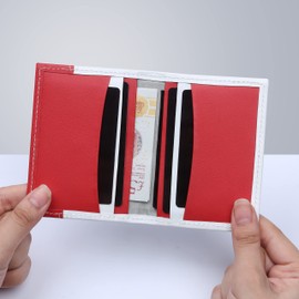 AMEHA Mens Wallet for Card Holder & Banknotes Minimalist & Slim Leather Wallets for Men RFID Blocking Men Wallet (QL White & Red)