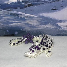 3D Printed Dragon, Articulated White and Purple Cherry Blossom Dragon, Fidget Toy ADHD Autism, Home Office Decor Executive Desk Toy- D017-BPU-DR