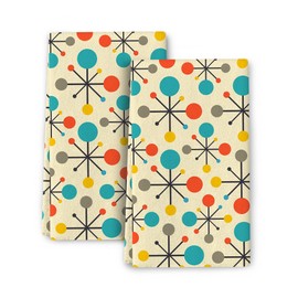Mid Century Fifties Modern Atomic Retro Colors Kitchen Dish Towel Set of 2 Soft Absorbent Decorative Hand Towels Yellow Tea Towels Farmhouse Bathroom Holiday Home Decor 16"x24"