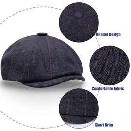 2 Pack Newsboy Hats for Men Classic 8 Panel Wool Blend Gatsby Ivy Hat, A-Black/Grey