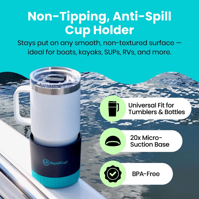 SquidCup Non-Tipping, Anti-Spill Cup Holder for Boats, Kayaks, SUPs, RVs,