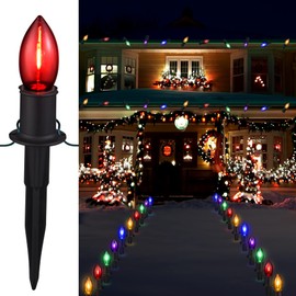 PerPaiMe C9 Christmas Pathway Lights Outdoor - 24.2 Feet 20 LED String Lights with Stakes, Waterproof Connectable Christmas Lights for Yard, Garden, Lawn, Walkway, Driveway, Sidewalk, Multicolored