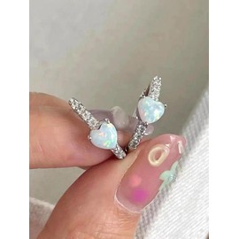 Artificial Gemstone & Rhinestone Decorated Hoop Earrings, Fashionable Heart Earrings for Women, Trendy All-match & Exquisite Jewelry for Birthday Gift