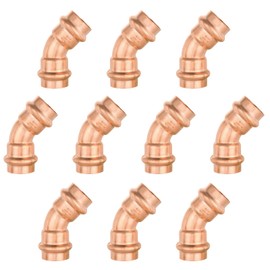 10-Pack GUOFIS Copper Press Elbow,3/4" x 3/4" 45° Elbow Fittings for Copper Tube Connection with Stop