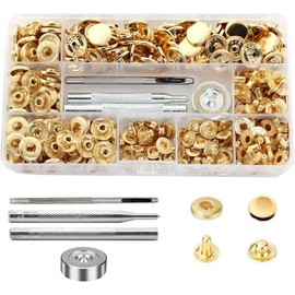 80 Sets Press Studs Set, BetterJonny Brass Press Studs Diameter 15 mm Copper Press Studs Metal Bronze Clothing Press Studs with Fixing Tool Kit for Leather Jeans Jacket Wallet Handbag Gold
