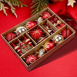 SHareconn 80pcs Christmas Balls Ornaments Set, Contemporary Light Luxury Gift Set, Shatterproof Plastic Decor for Xmas Tree Holiday Wedding Party Decorations with Hanging Strings,Red and Gold