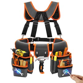 TEKCHIC Tool Belt for Men with Nail Bag, Tape Measure Bag and Hammer HolderMagnetic Tool Bag for Men, Removable and Adjustable Tool Bag for Electricians, Carpenters, Gardeners