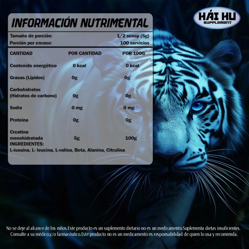 Creatina Monohidratada En Polvo 500g Hái Hu Varios Sabores Mora