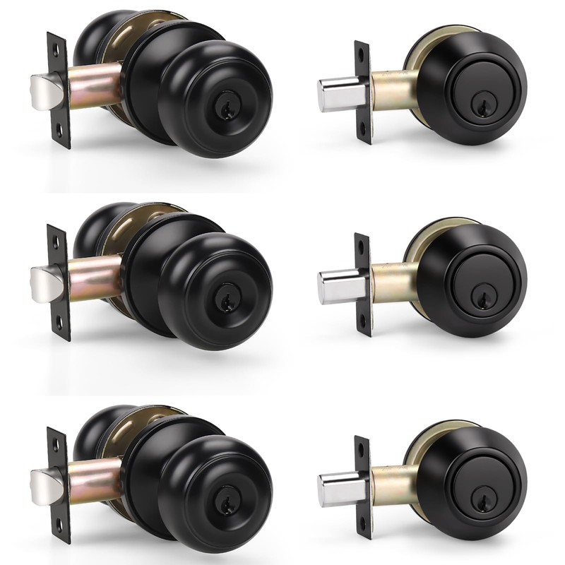 KNOBWELL 3 Pack Keyed Alike Entry Door Knobs and Single