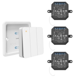 LoraTap Wireless Switch Set Wireless Receiver with Wireless Wall Switch Including Magnetic Wall Mount 230 V (3 Channel)