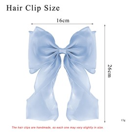 Große Haarschleifen Clips für Damen, helle Haarspangen Schleife aus Seide, langer Schwanz französisches Haarband, Bow Hair Clip, Haar-Accessoires für Mädchen (Blau)