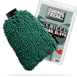 Car Wash Mitt - Chenille Washing Glove with Extremely Soft Microfibres - Wash Mitt for Gentle Paint Care - Light Green - Garage Freaks