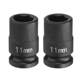 HARFINGTON 2pcs Deep Impact Socket 3/8" Square Drive by 11mm Metric 6 Point Socket 30mm (1.18") Long CR-MO Steel Industrial Grade Flip Socket for Home Auto Hex Nuts Bolts Repair, Black