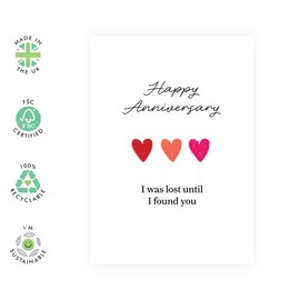 Lovely Anniversary Card for Him Her - Lost Until I Found You - Gifts for Partner, Husband, Wife, Spouse, Boyfriend, Girlfriend, Babe, Darling - Sweet and Romantic Words - Includes Envelope