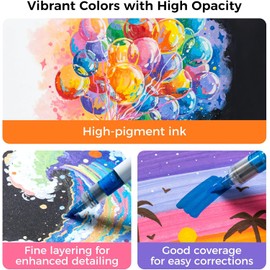 Ohuhu Rotuladores acrílicos con punta de pincel, 24 colores, control automático de tinta, alta opacidad, ideales para pintar rocas, impresiones 3D, huevos de Pascua y manualidades en madera - Nahuku