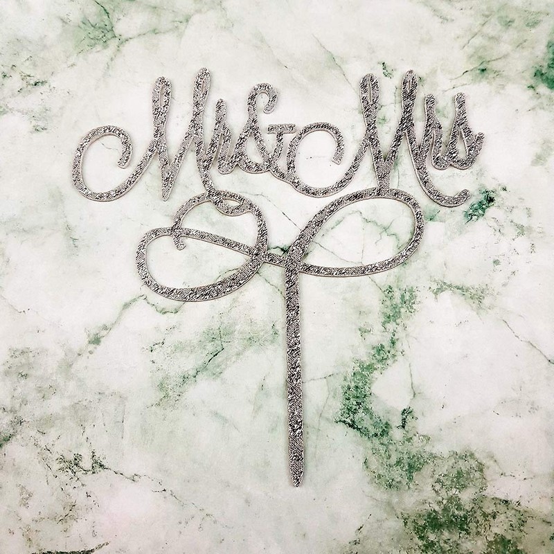 Decoración para tarta con texto en inglés «Mr and Mrs»