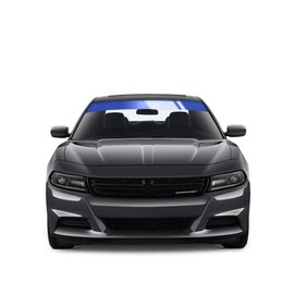 Sun Visor Windshield Light Blocker Strip Vinyl Wrap Fits All Vehicles Self-Healing & Optional Squeegee (Art Deco, Navy Blue Gloss)